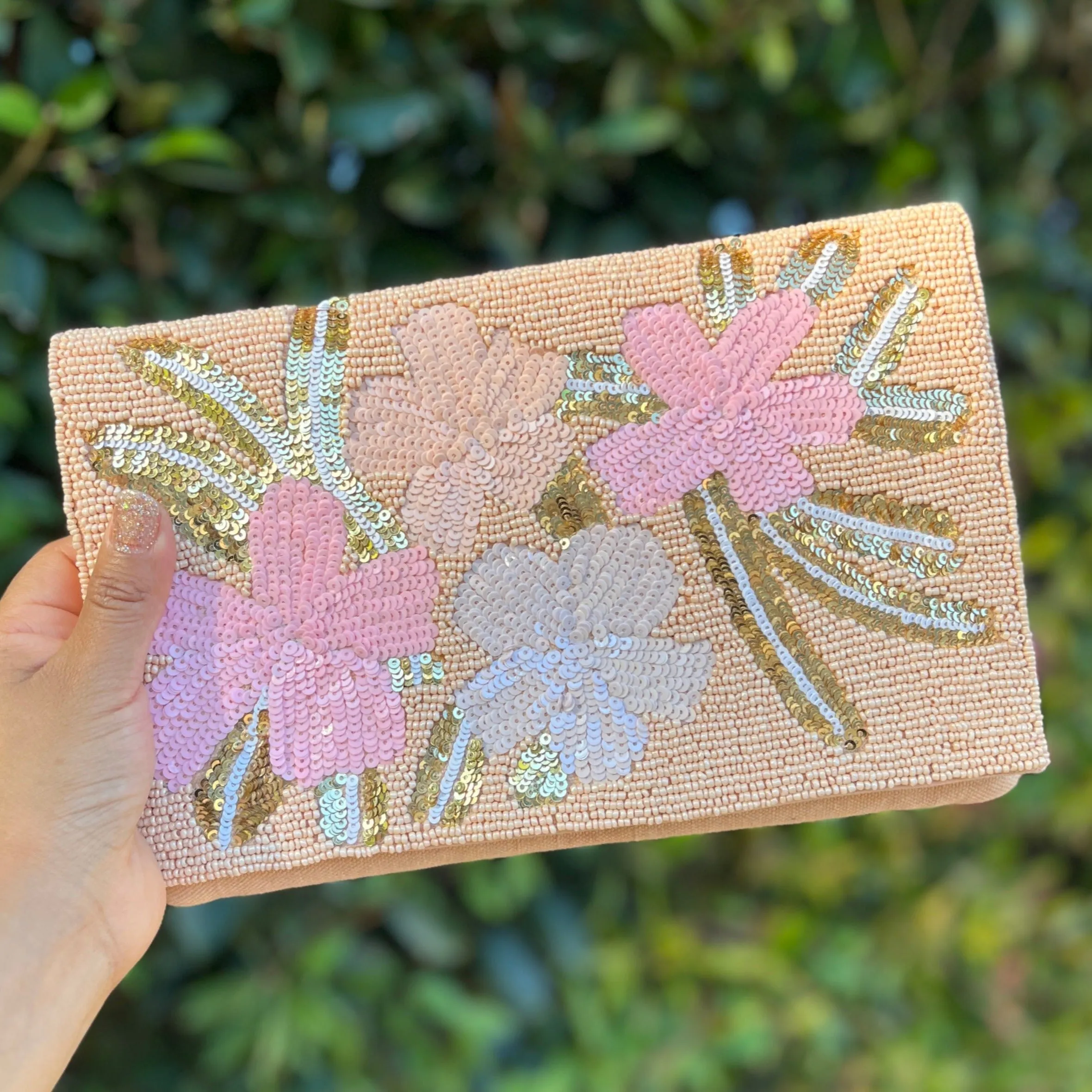 Delilah Beaded Clutch Purse - Blush