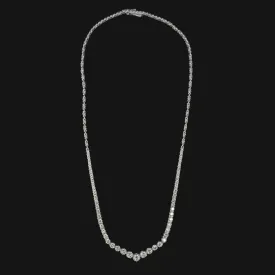 DIAMOND RIVIERA NECKLACE GRADUATED TENNIS V SHAPE NATURAL WHITE GOLD 4 CARAT