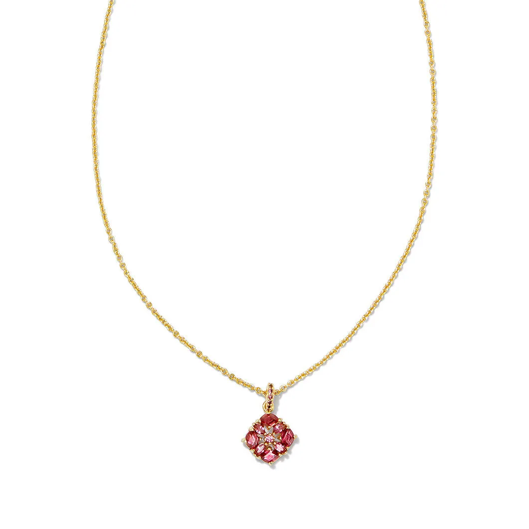 Dira Crystal Short Pendant in Pink and Gold