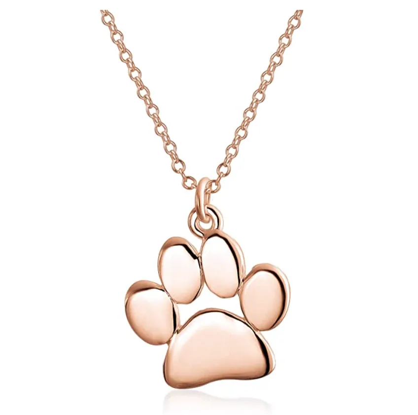 Dog Paw Pendant Dog Paw Print Necklace Jewelry Dog Chain Puppy Birthday Gift Rose Gold 925 Sterling Silver 18in.