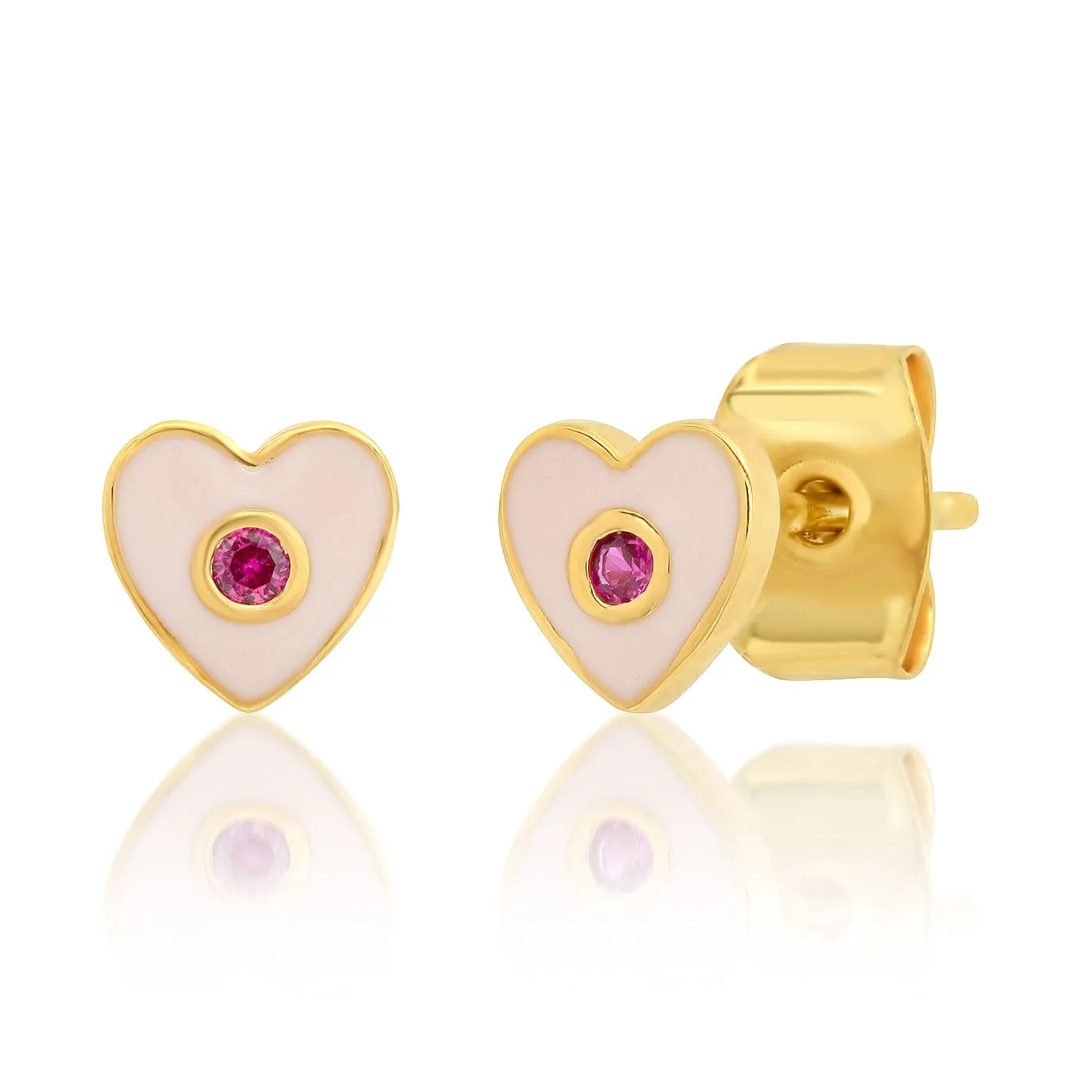 Enamel Heart Studs With CZ Accent