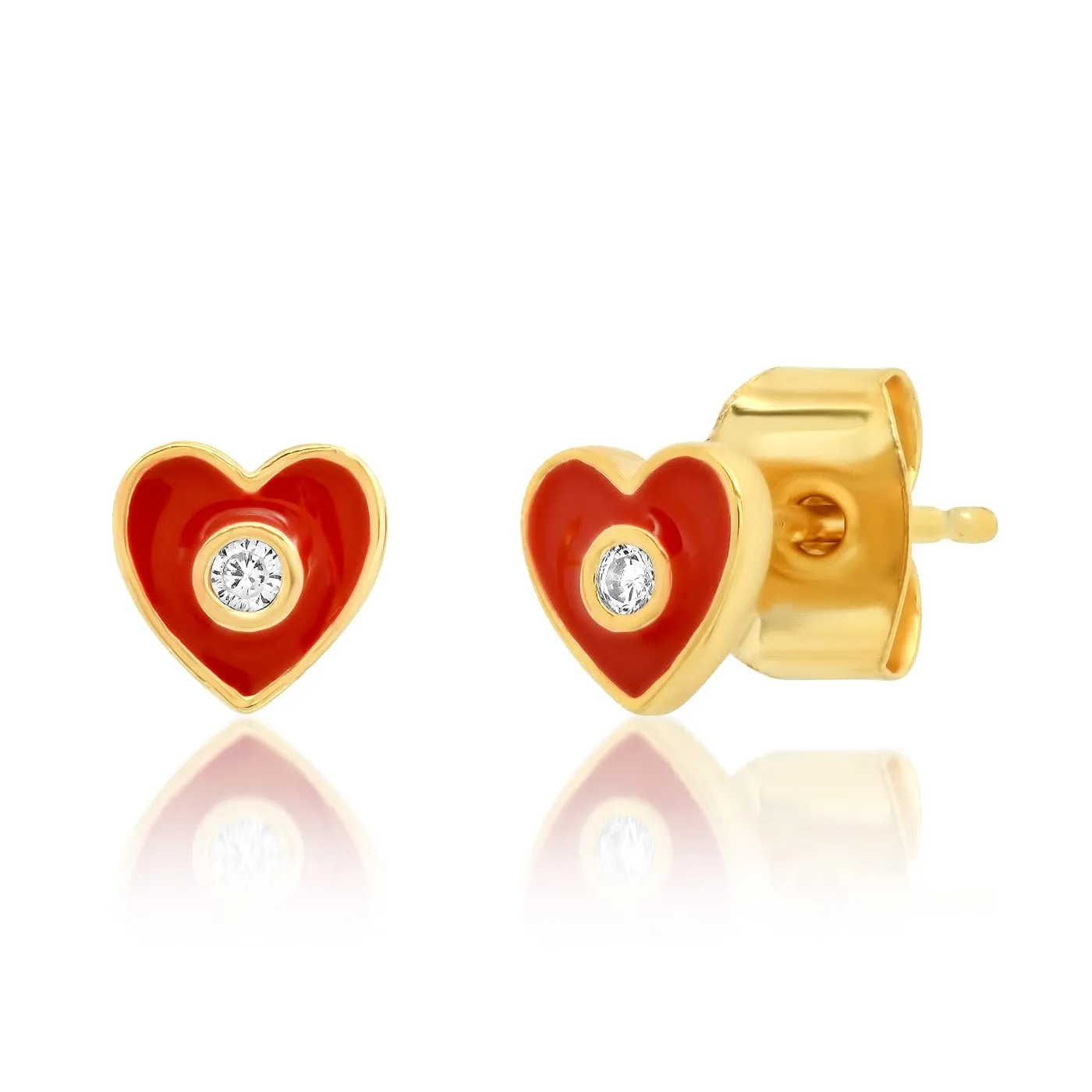 Enamel Heart Studs With CZ Accent