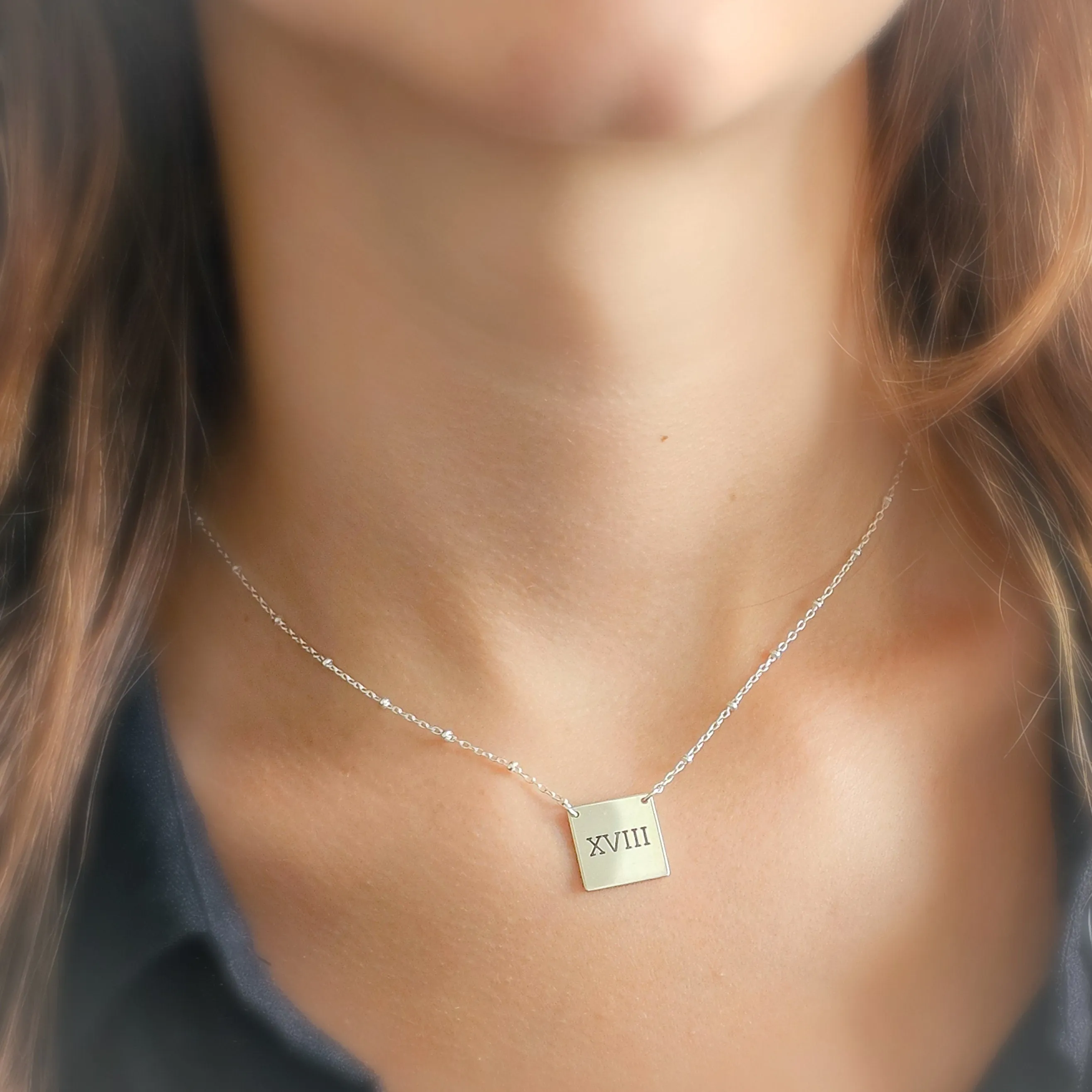 Engraved "18" Necklace in Roman Numerals