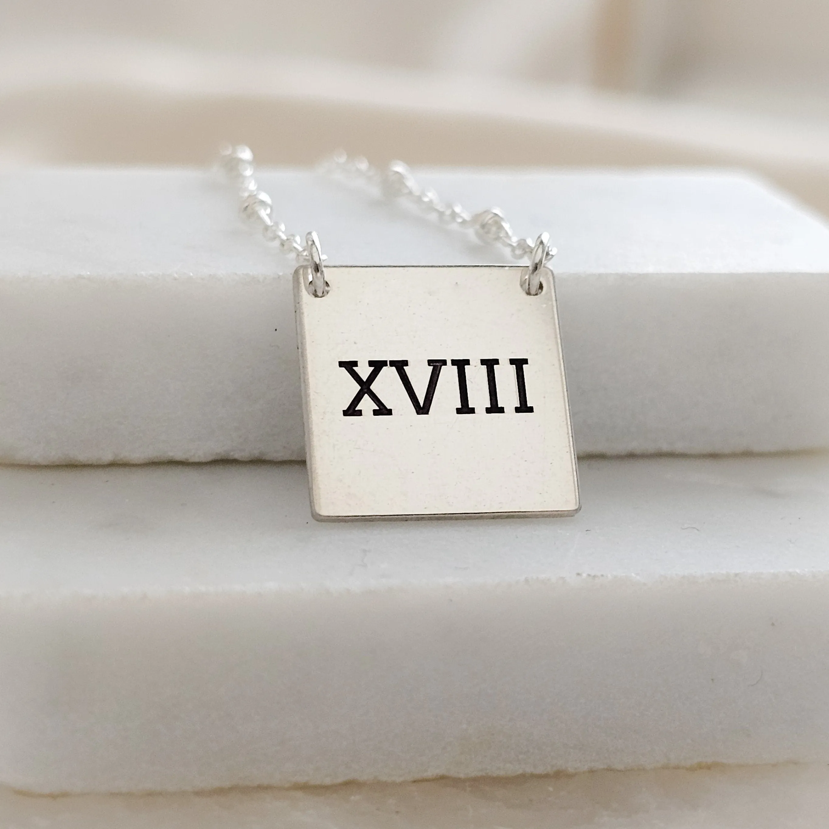 Engraved "18" Necklace in Roman Numerals