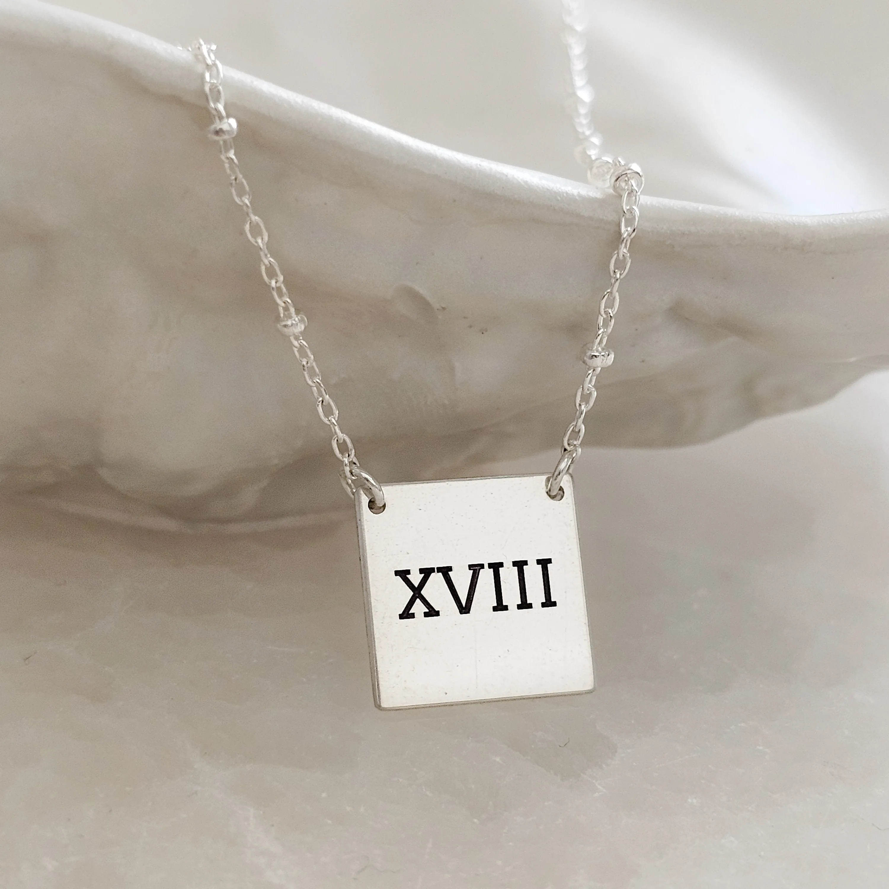 Engraved "18" Necklace in Roman Numerals