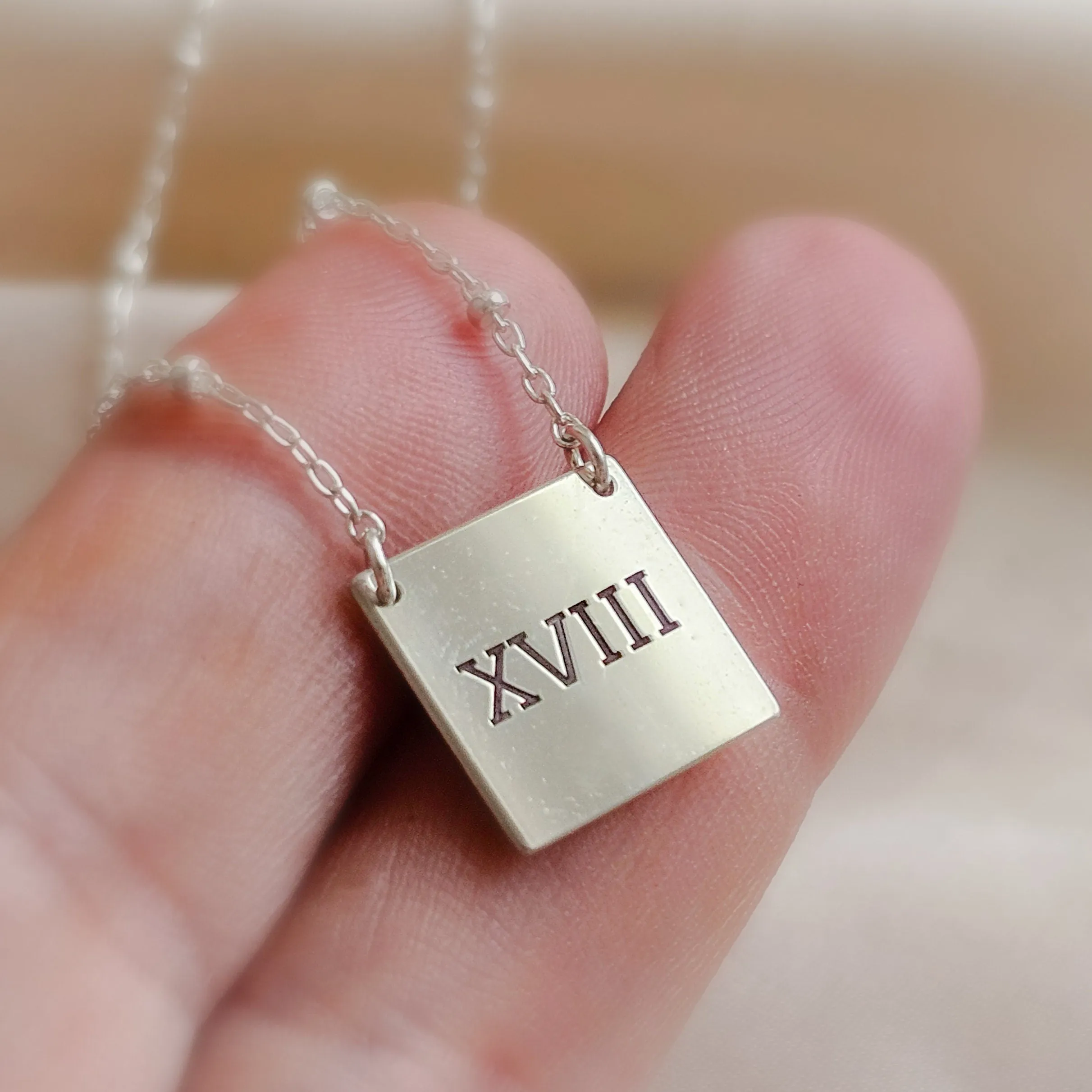 Engraved "18" Necklace in Roman Numerals