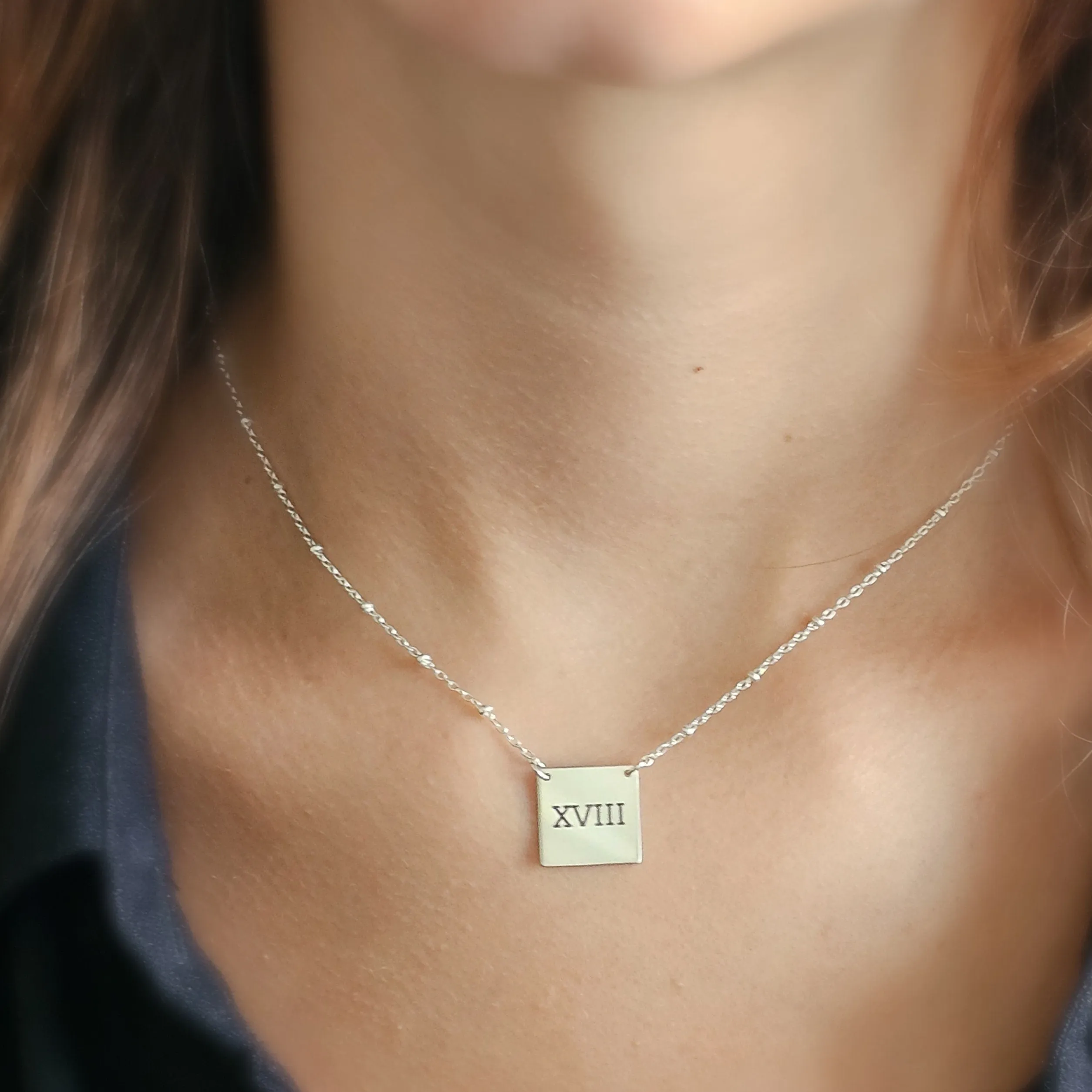 Engraved "18" Necklace in Roman Numerals