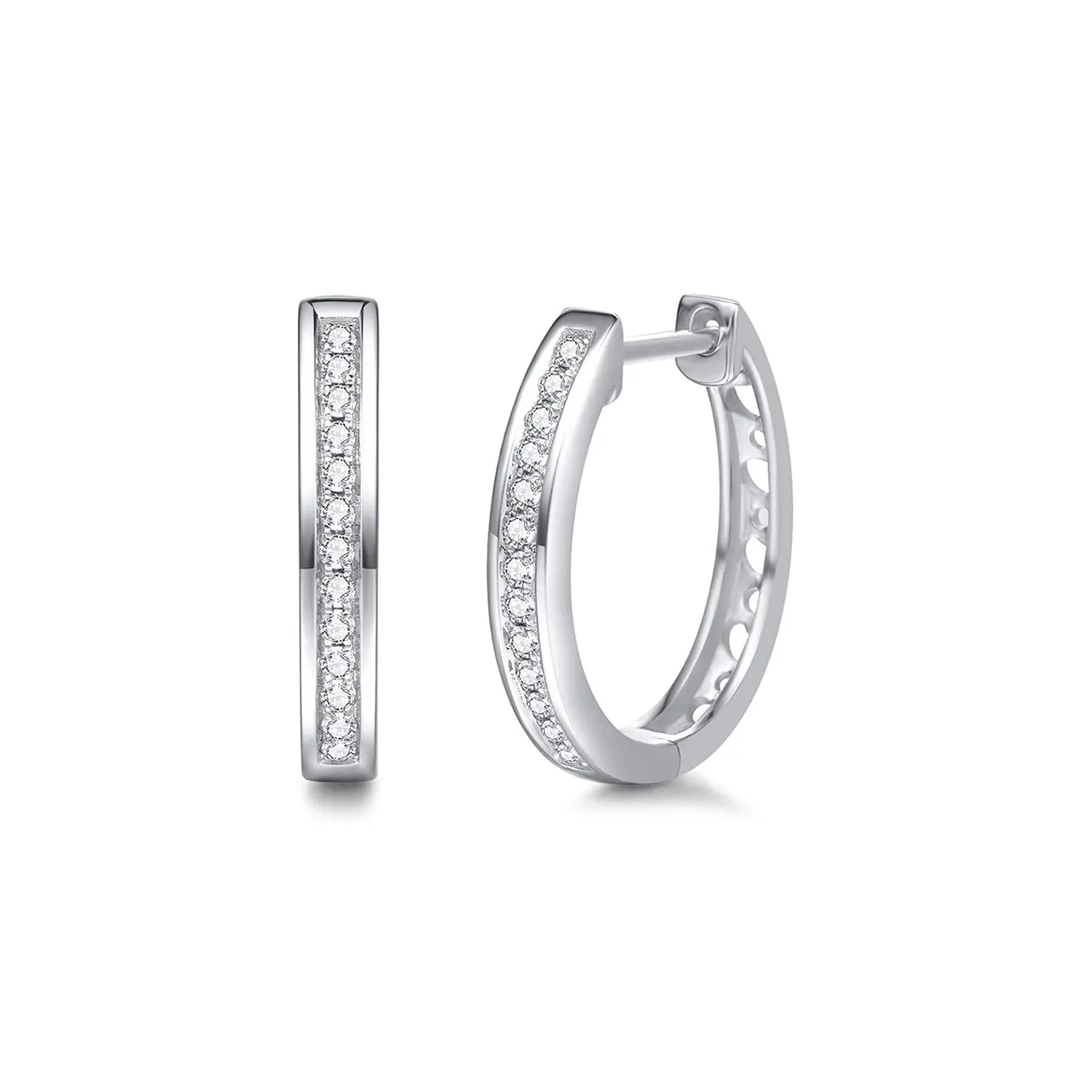 FANCIME Diamond Huggie Hoop 14K White Gold Earrings