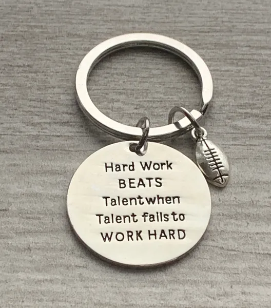 Football Keychain - Hard Work Beats Talent - Pick Style