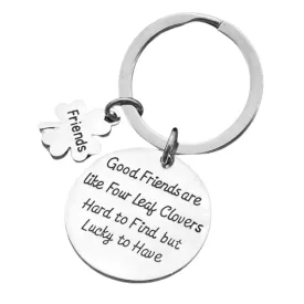 Friends Keychain-Good Friends Are Like Four Leaf Clovers, Hard to Find But Lucky to Have