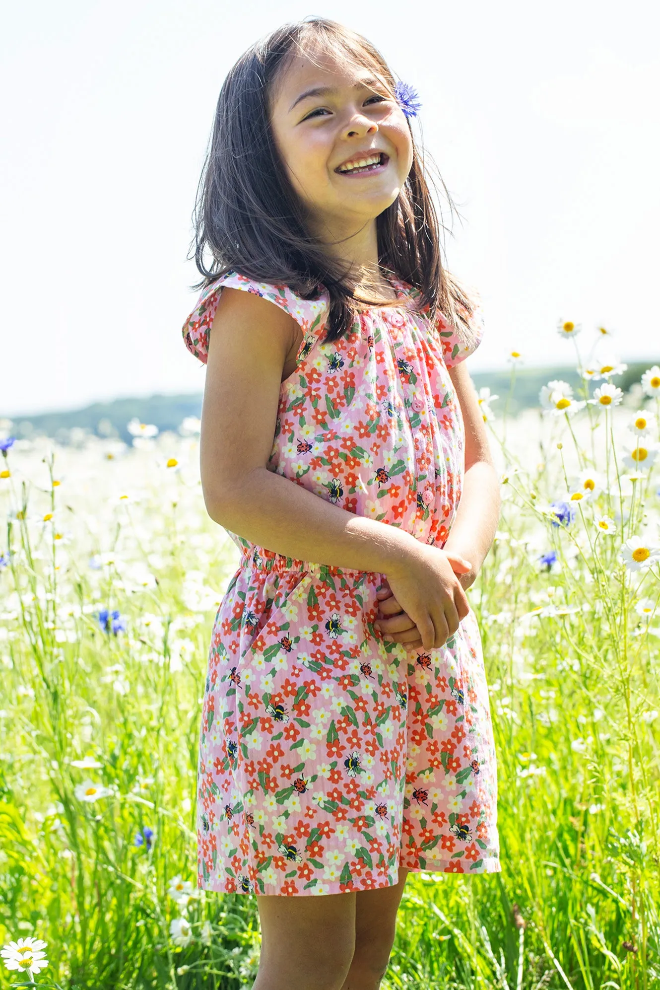 Frugi Nyla Playsuit Pink Floral Fun