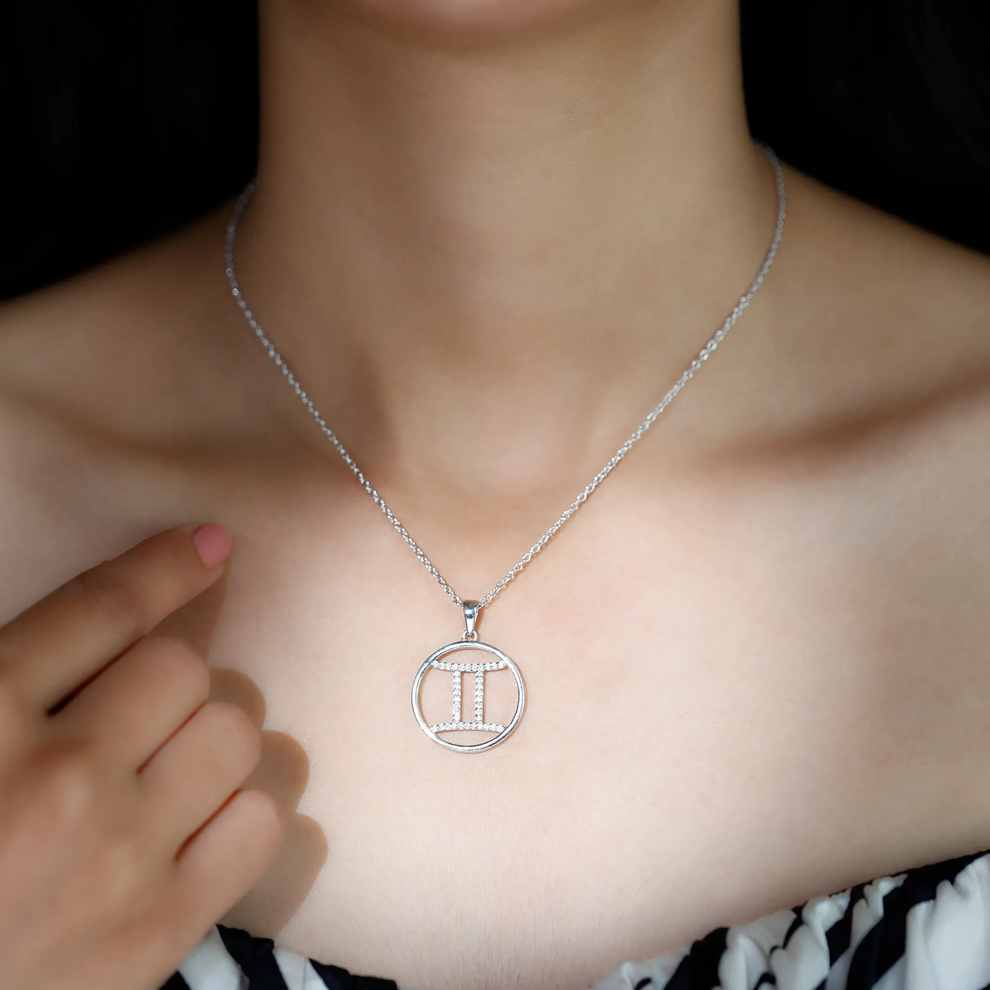 Gemini Zodiac Sign Pendant Necklace With Moissanite