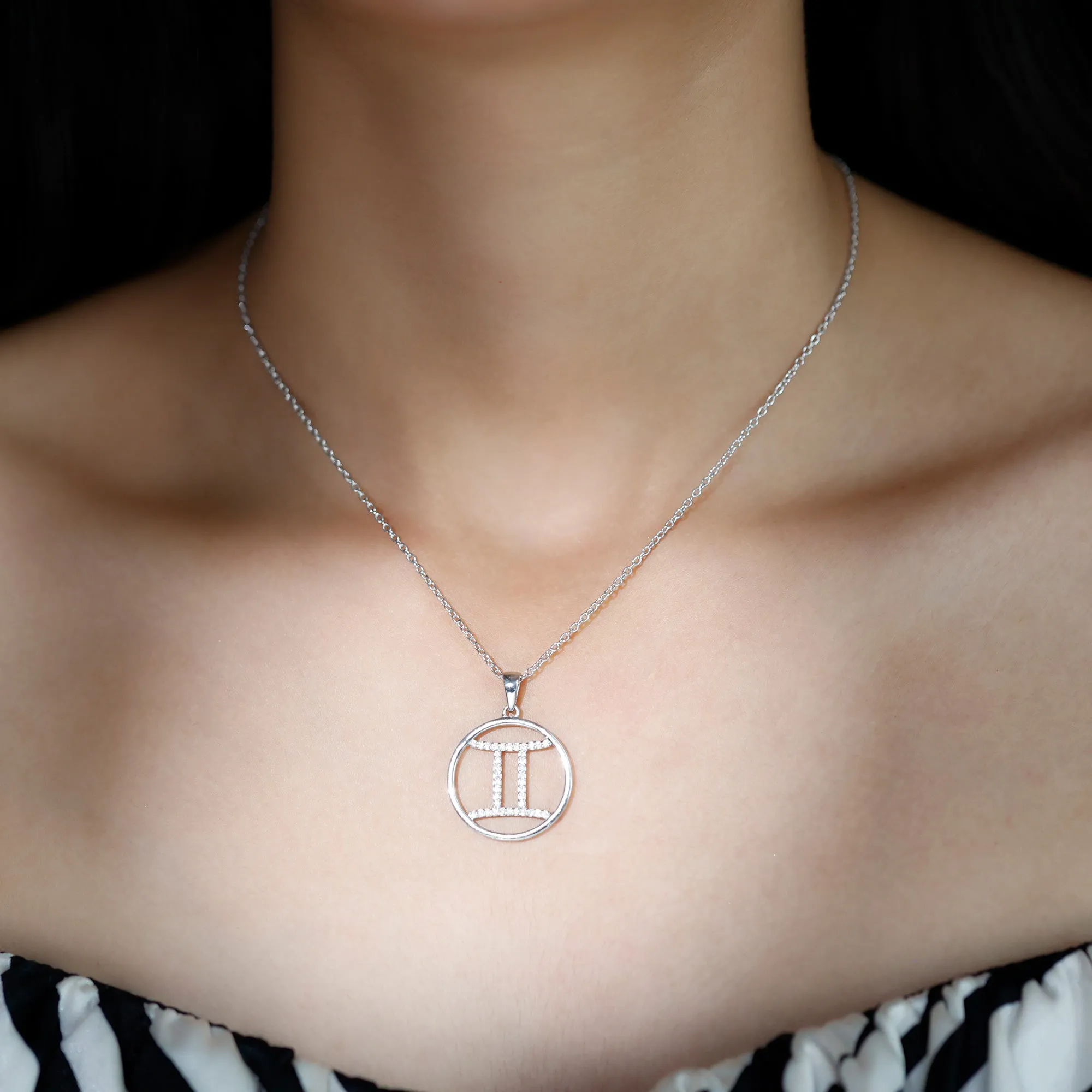 Gemini Zodiac Sign Pendant Necklace With Moissanite