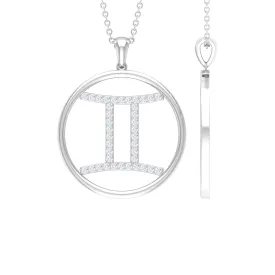 Gemini Zodiac Sign Pendant Necklace With Moissanite