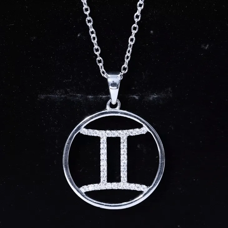 Gemini Zodiac Sign Pendant Necklace With Moissanite