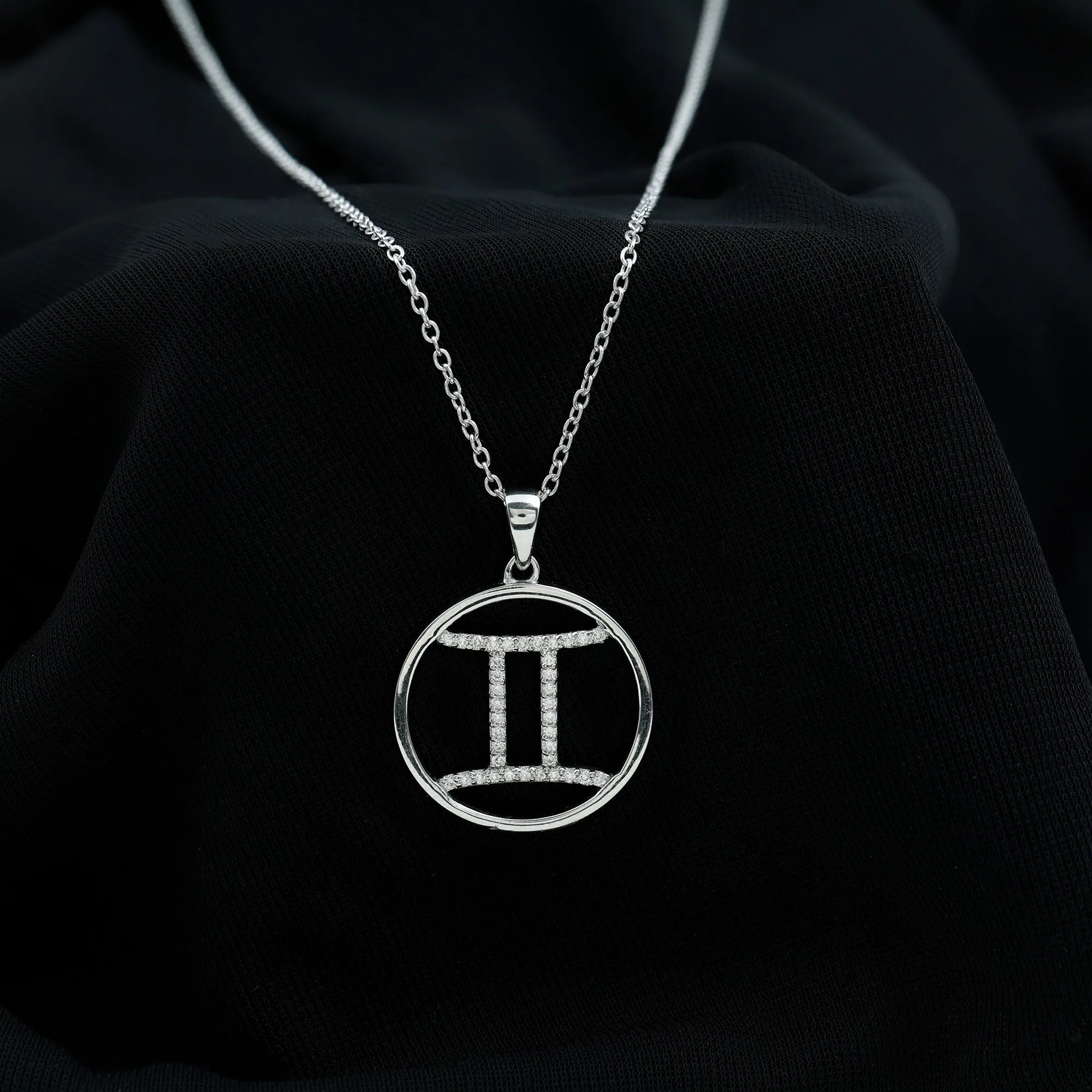 Gemini Zodiac Sign Pendant Necklace With Moissanite