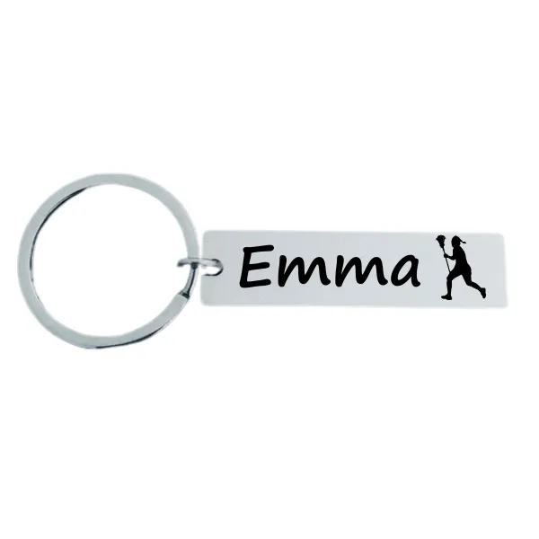 Girls Engraved Lacrosse Bar Keychain