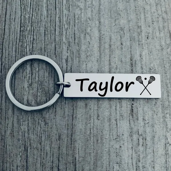 Girls Engraved Lacrosse Bar Keychain