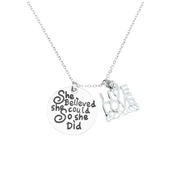 Girls Lacrosse Necklace- She Believed She Could So She Did