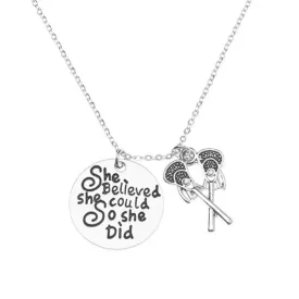 Girls Lacrosse Necklace- She Believed She Could So She Did