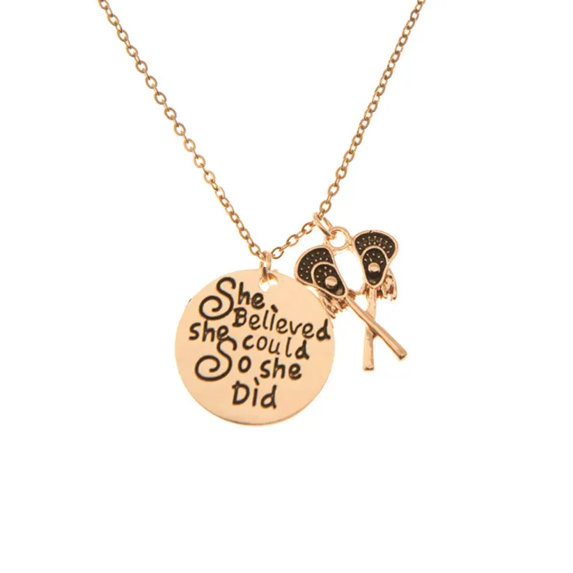 Girls Lacrosse Necklace- She Believed She Could So She Did