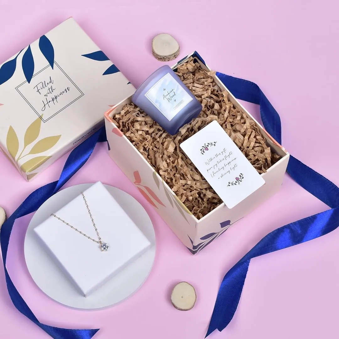 Gleevers Gift Set for Women |Gift Box pack of 2 with Candle (Arabian Wood,60gm) & Stone Pendant Necklace |Birthday Gift,Anniversary Gift, Valentine Gift,Secret Santa Gifts