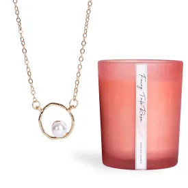 Gleevers Gift Set for Women|Gift Box pack of 2 with Candle(Fairy Tale Rose,250 gm) & Pearl Pendant Necklace|Birthday Gift,Anniversary Gift,Valentine Gift,Secret Santa Gifts