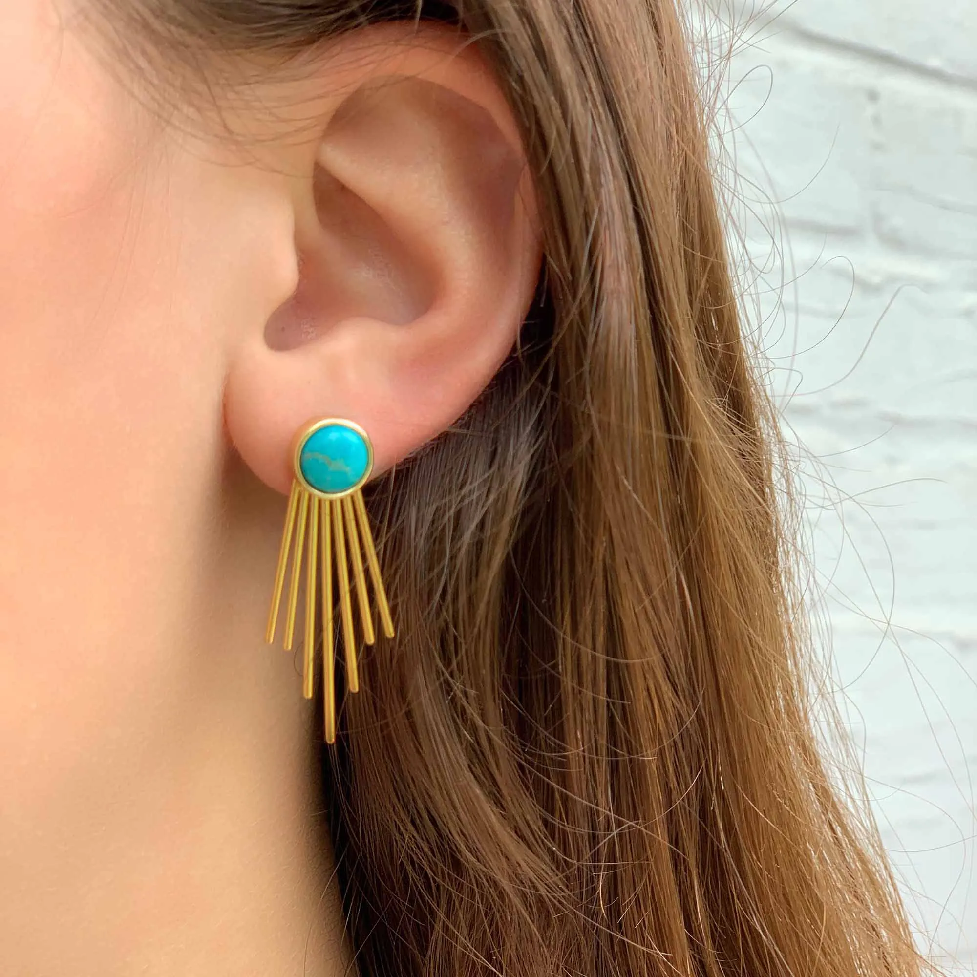 Gold and Turquoise Sunburst Stud Dangle Earrings Starfish Project