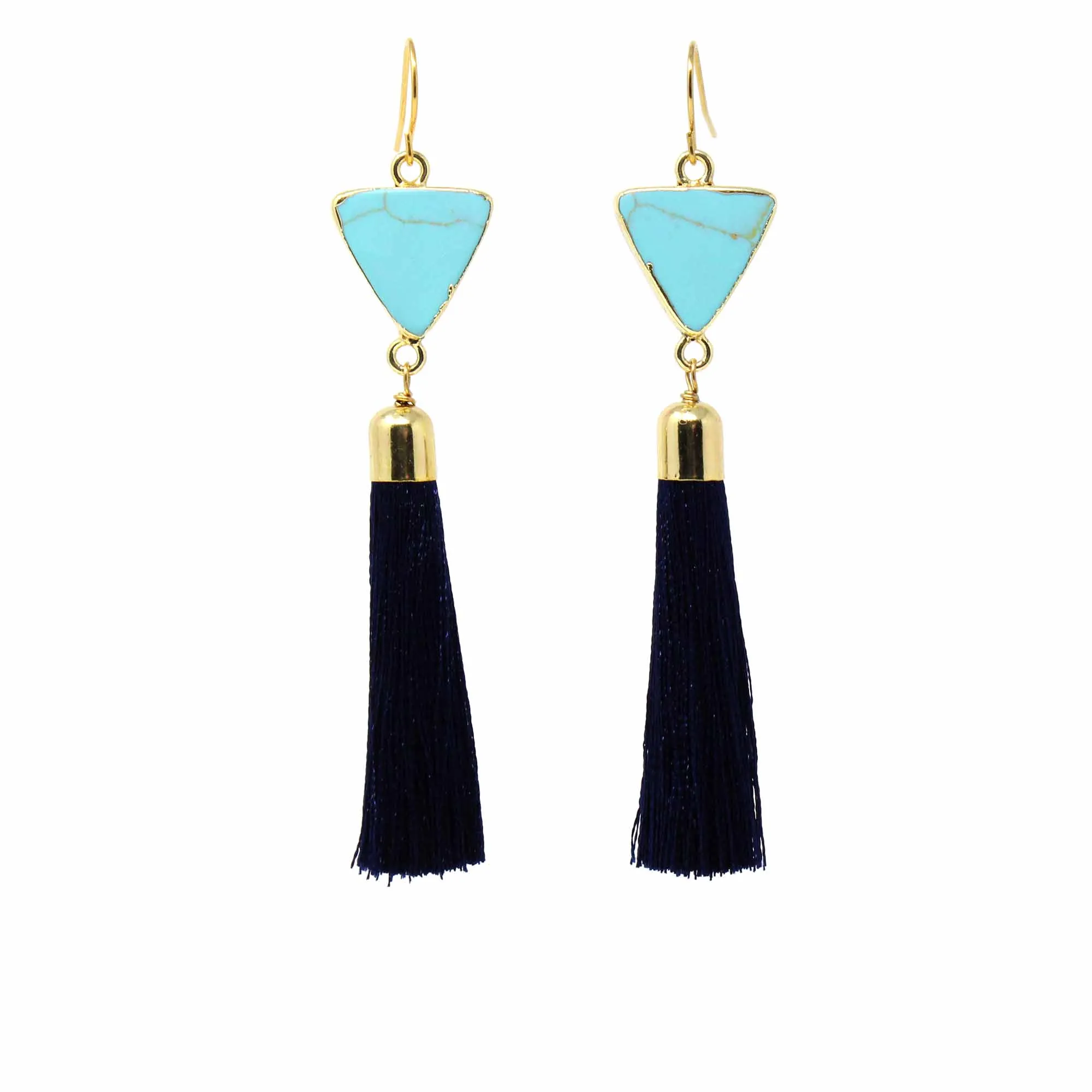 Gold and Turquoise Triangle Tassle Earrings Starfish Project