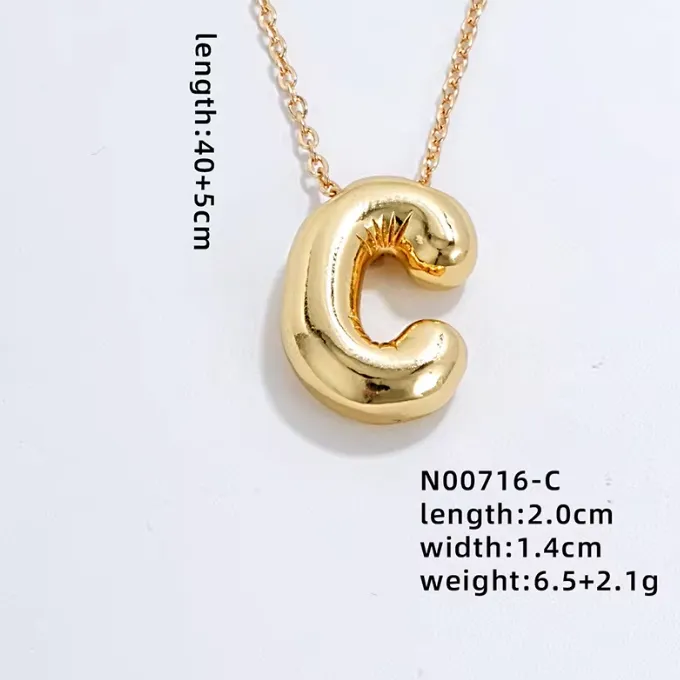 Gold Bubble Initial Necklace