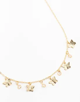 Gold Diamante Butterfly Droplet Necklace