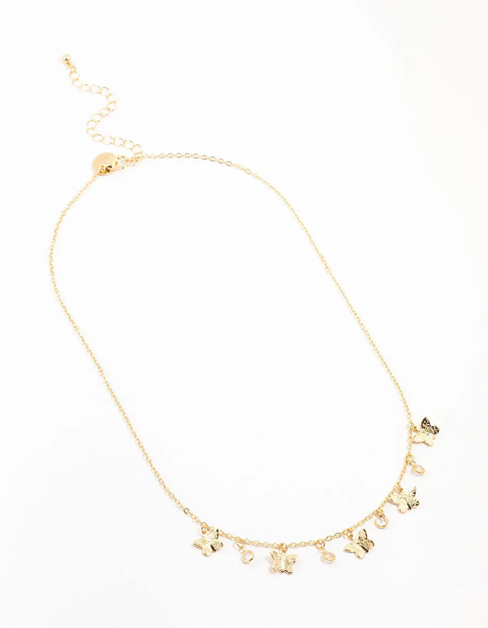 Gold Diamante Butterfly Droplet Necklace