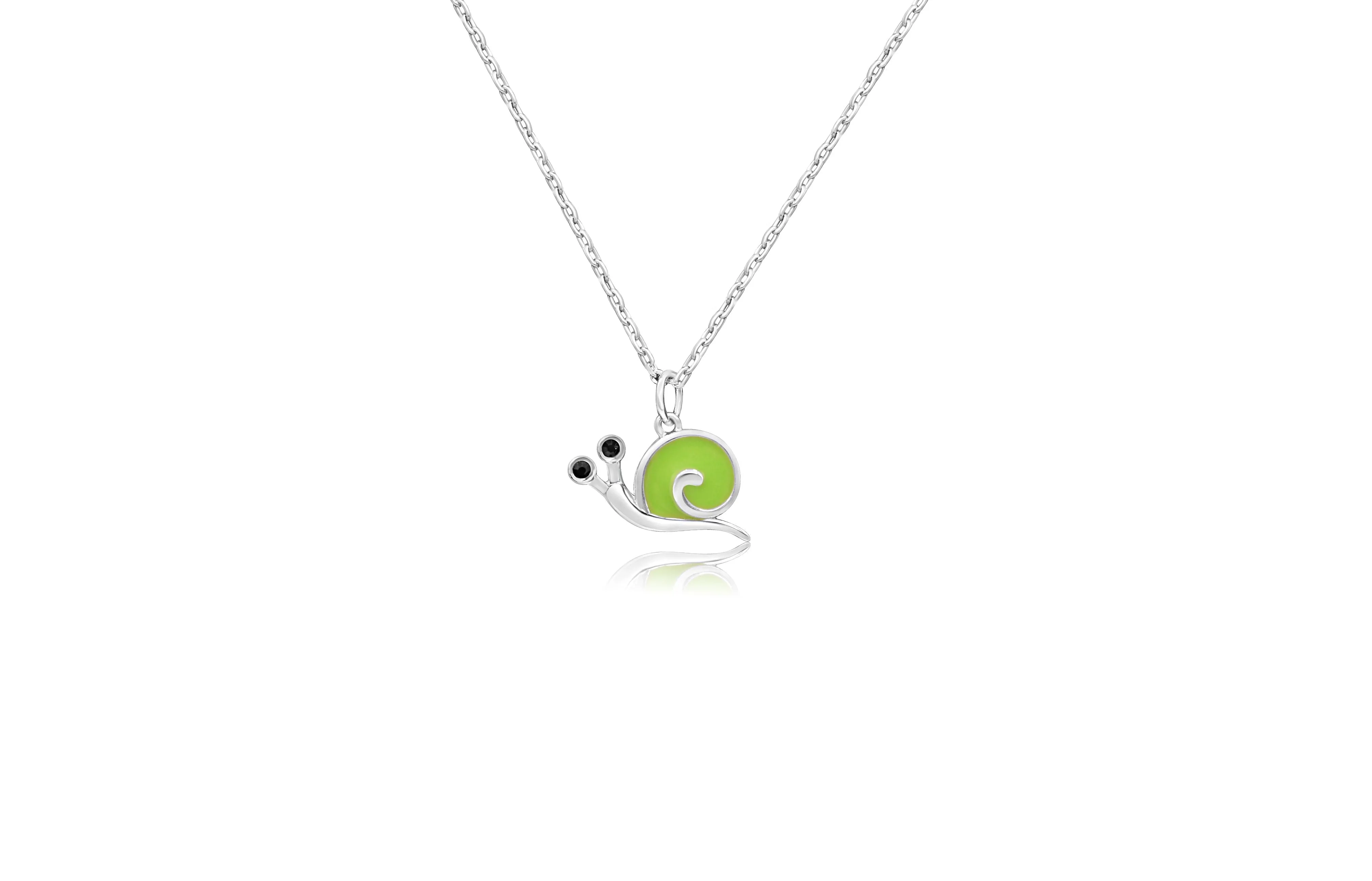 Green Snail Enamel White Gold Palladium Plating Girl's Necklace Pendant