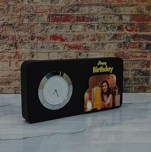 Happy Birthday Clock Table Top with Photo - Birthday Gift for Couple - Special Birthday Gift for Wife