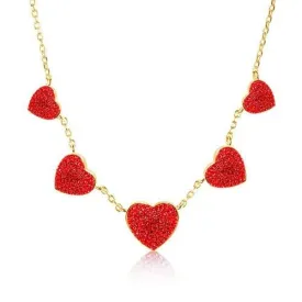 Heart Multi-color Crystal Yellow Gold Plating Adjustable Girls Charm Necklace