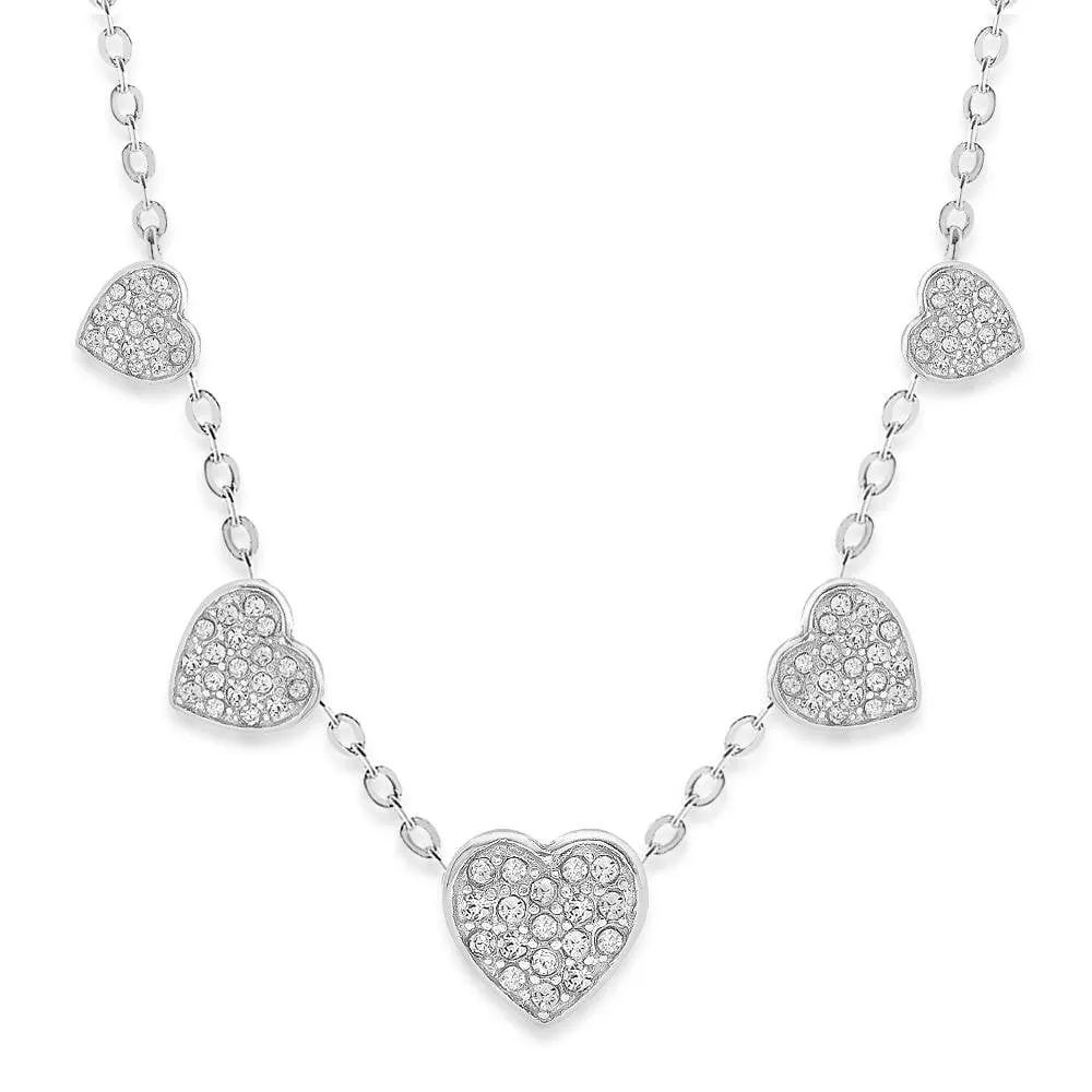 Hearts Crystal Charm White Gold Palladium Plating Girl's Necklace