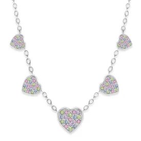 Hearts Crystal Charm White Gold Palladium Plating Girl's Necklace