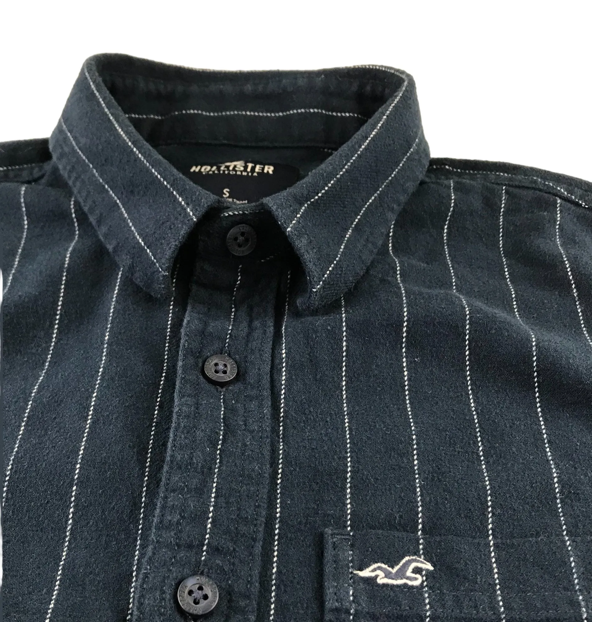 Hollister shirt men size S dark charcoal stripy long sleeve button up cotton