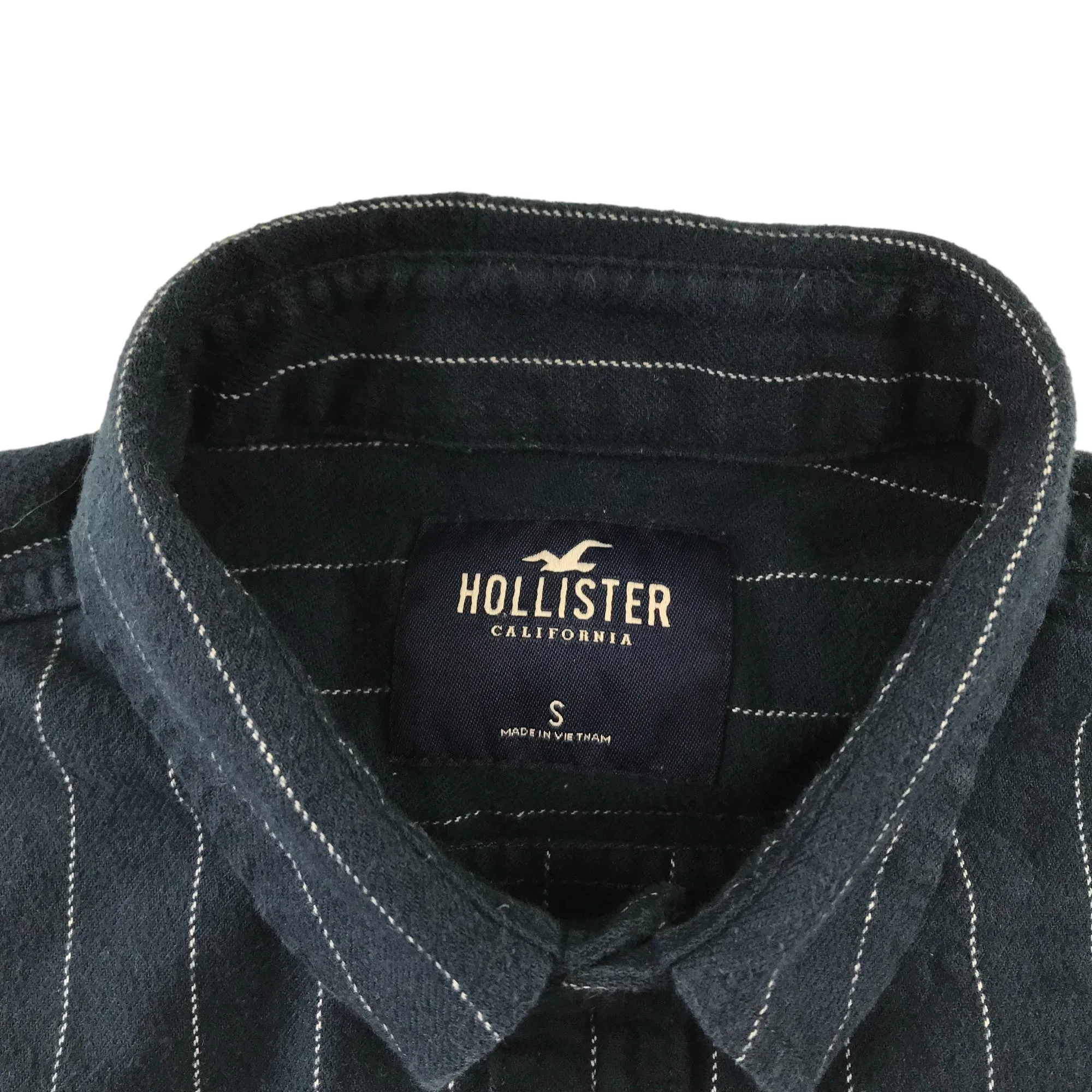 Hollister shirt men size S dark charcoal stripy long sleeve button up cotton