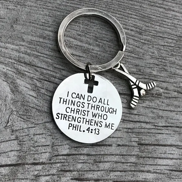 Ice Hockey Keychain- I Can Do All Things Through Christ