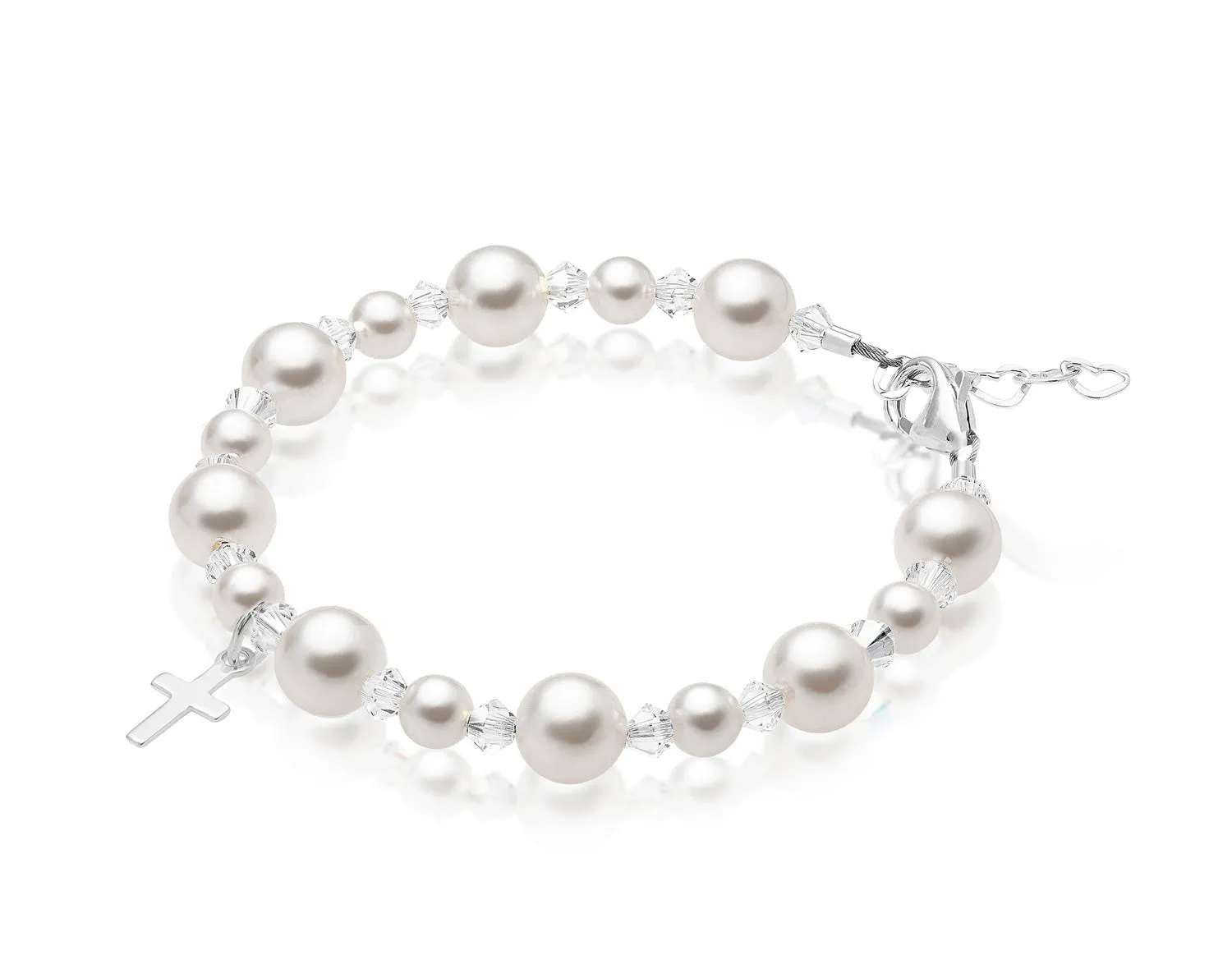 Infant Baby Baptism & Christening White Pearl Sterling silver Cross Charm Bracelet