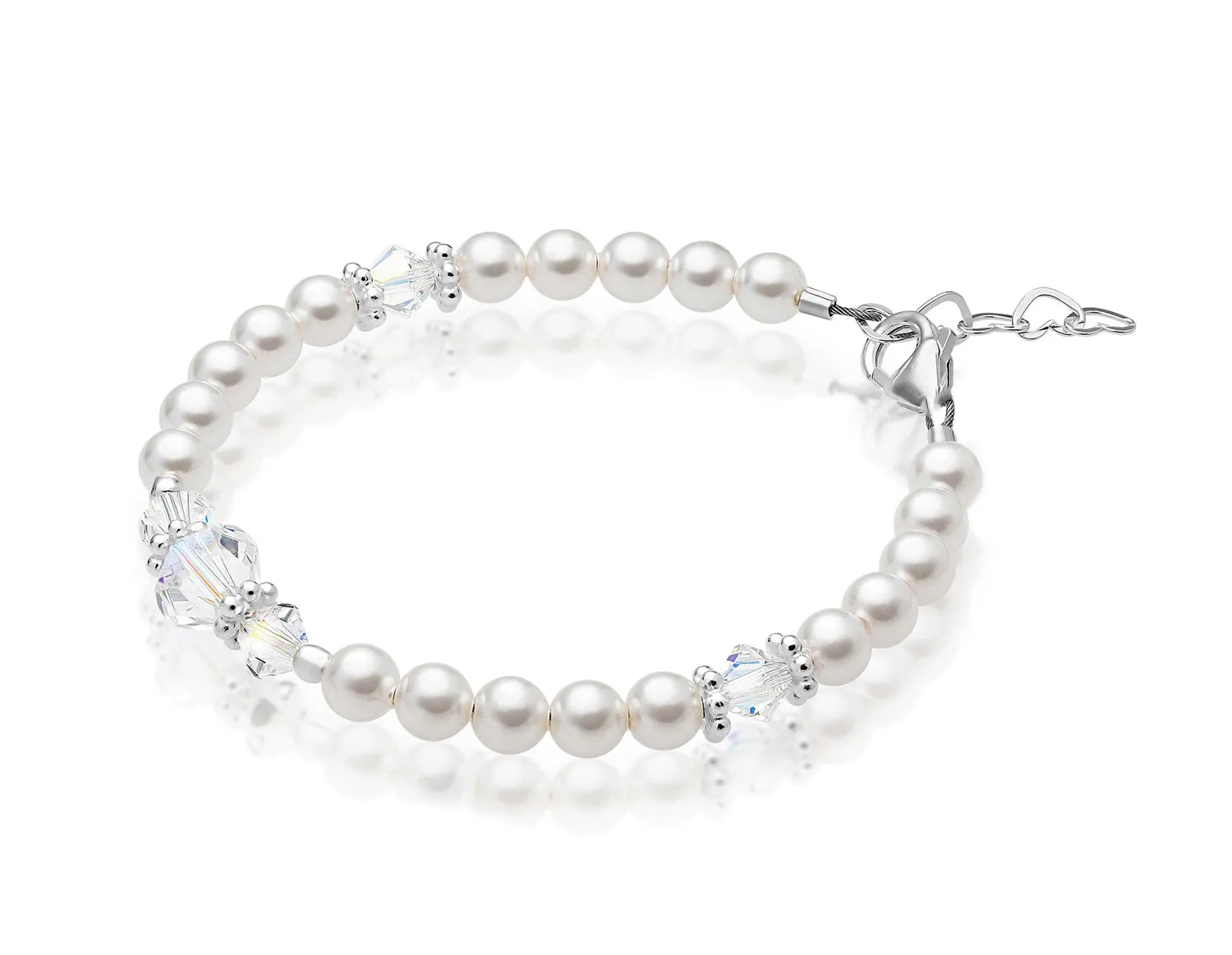 Infant Baby Girl Bracelet with Clear Crystals & white Pearls