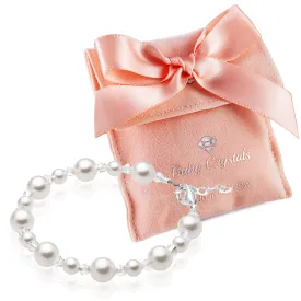 Infant Baby Girl Bracelet with White Pearls & Clear Crystals