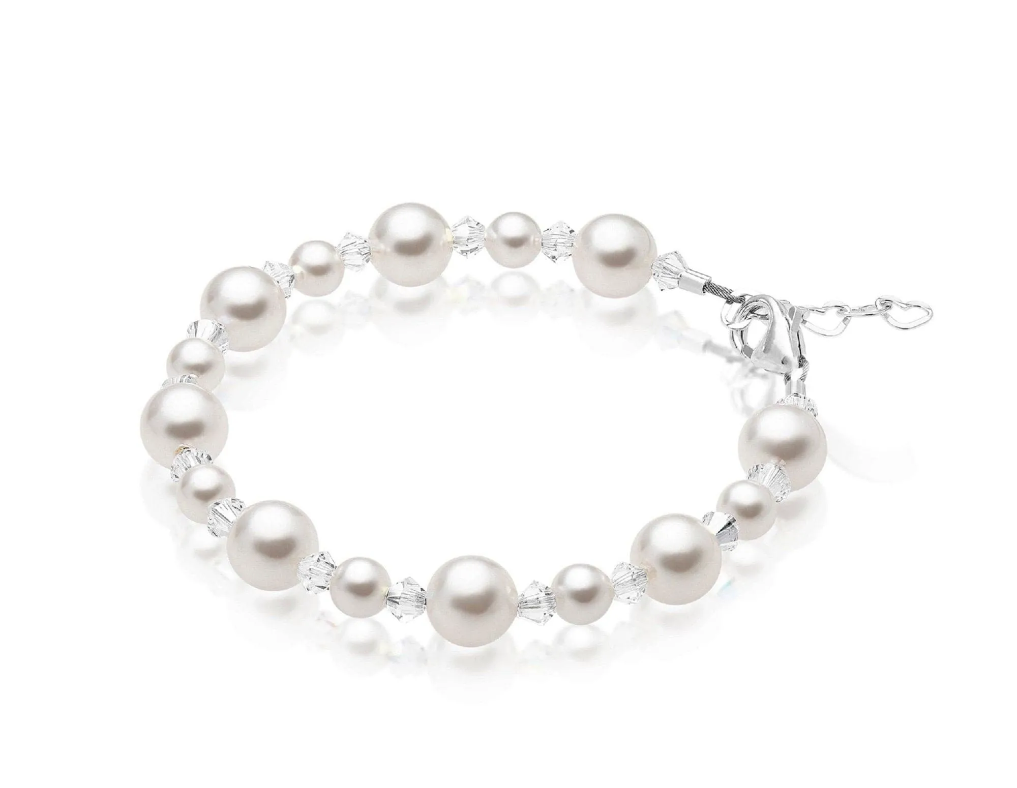 Infant Baby Girl Bracelet with White Pearls & Clear Crystals