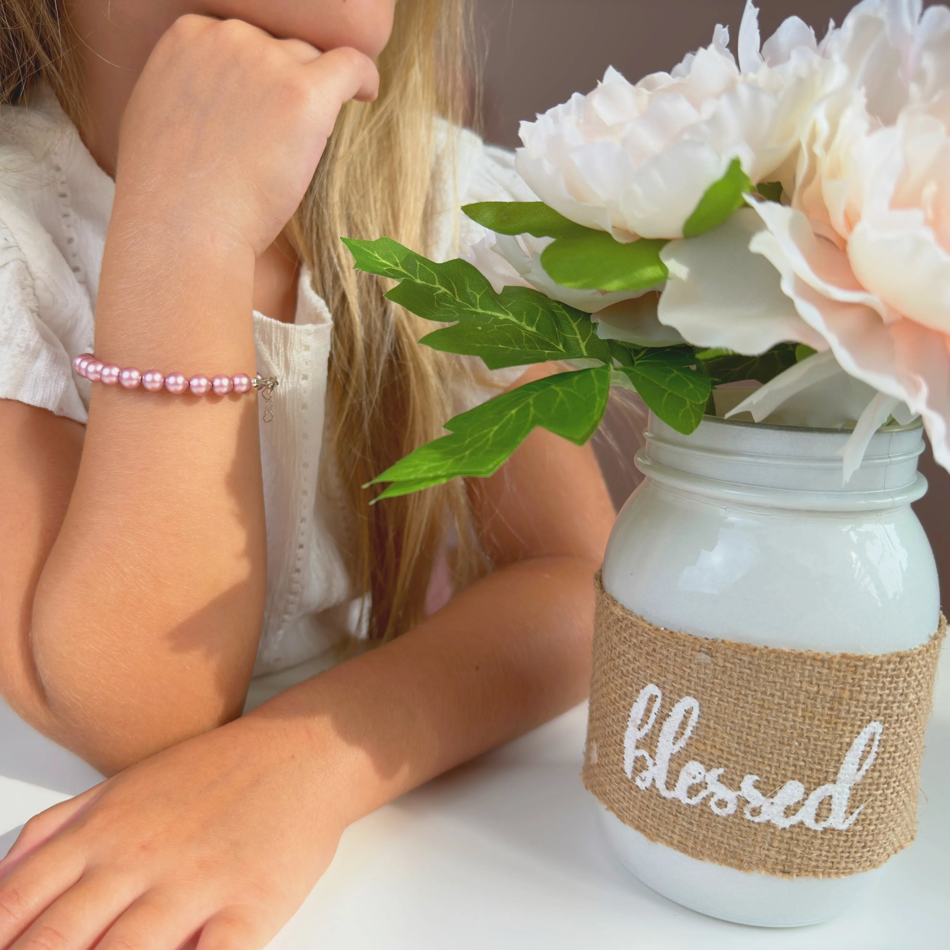 Infant Baby Girl Elegant Bracelet with Pink Pearls