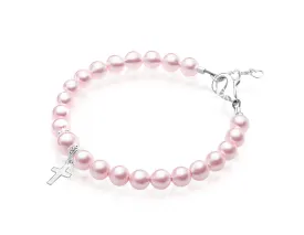 Infant Baby Girl Pink Pearl Bracelet Baptism & Christening Sterling Silver Cross Charm