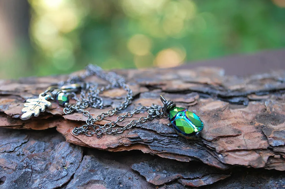 Iridescent Green Beetle Necklace | Cute Insect Charm Necklace | Nature Jewelry