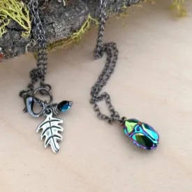 Iridescent Green Beetle Necklace | Cute Insect Charm Necklace | Nature Jewelry