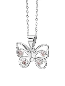 JO FOR GIRLS SILVER BUTTERFLY/PINK CZ PENDANT CP150