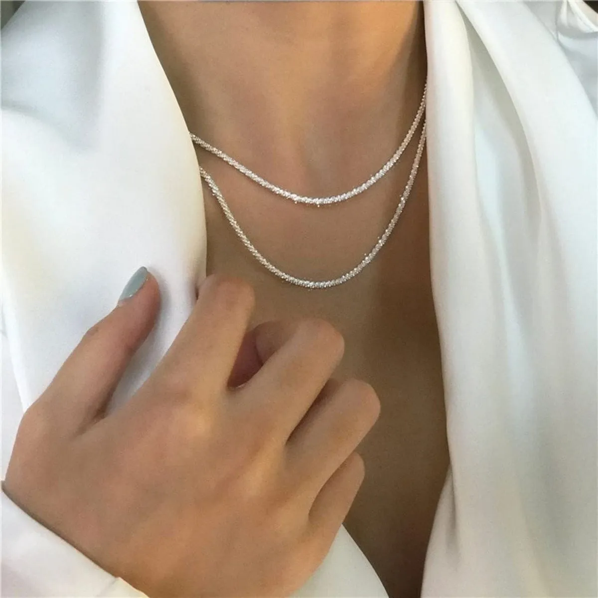 Kyerlyn Layered Silver Shiny Rope Necklaces